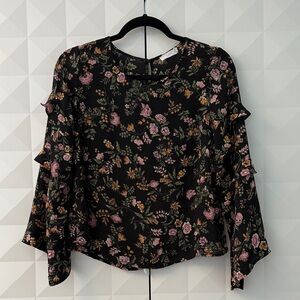 Lush Black Floral Ruffle Blouse